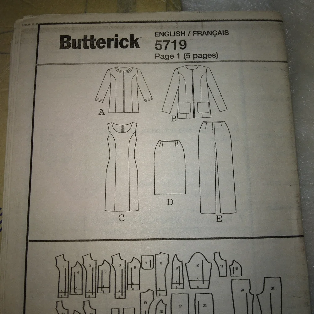 BUTTERICK B5719 Sz 18W-24W Lifestyle Wardrobe Jackets, Dress, Skirt, Pants
